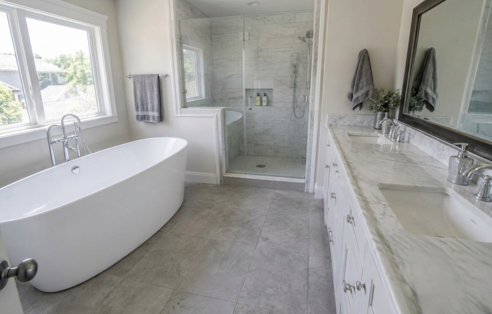 The same bathroom after cleaning, sparkling and fresh